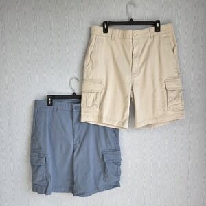 Lot Of 2 Roundtree & Yorke Mens‎ Shorts 36 Flat Classic Fit Cargo Blue Khaki